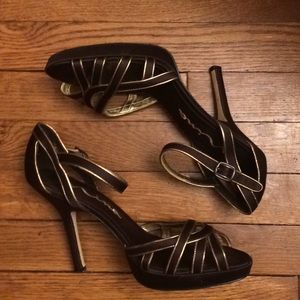 Nina brown and gold satin heels